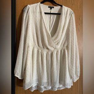 White sheer lane Bryant blouse with gold polka dots